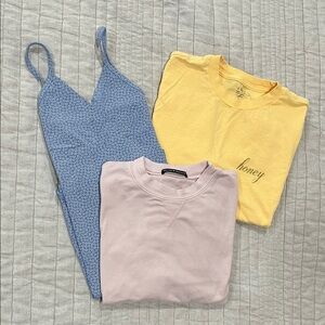 LOT BrandyMelville John Galt Yellow Honey Tee, Dress & Pink Long sleeve Tee
